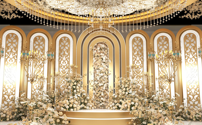砚山香槟色调婚礼堂效果展示